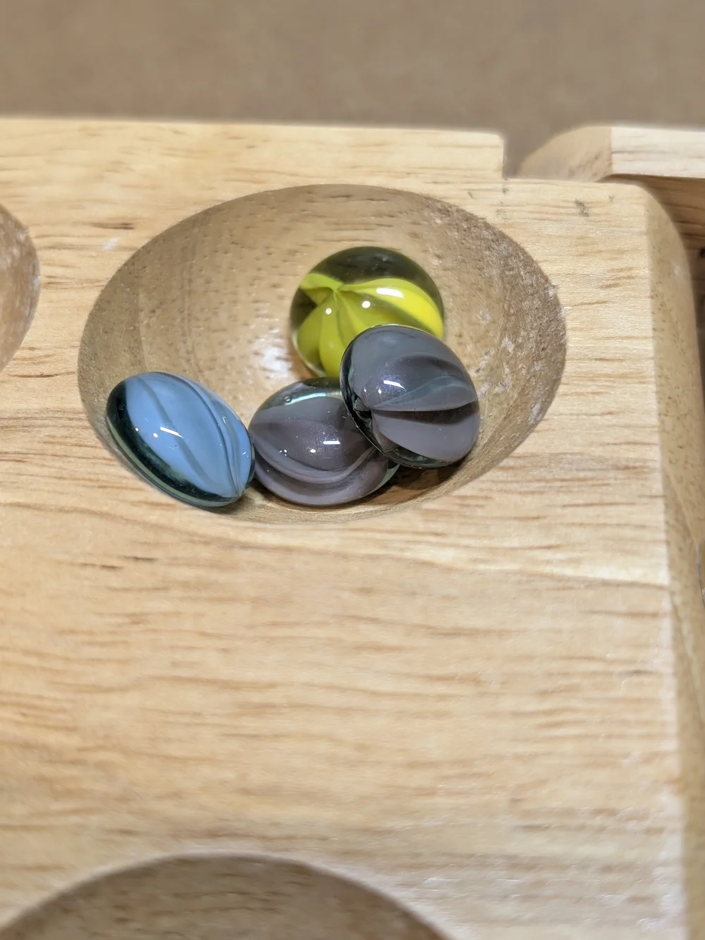Wooden Mancala Game Set with Multicolored Glass Stones